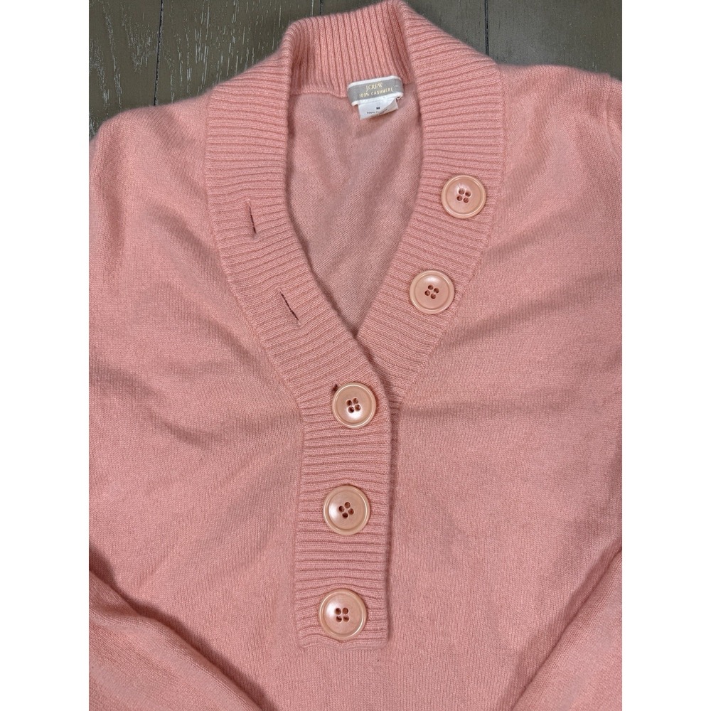 J Crew Cashmere Sweater Henley Medium Pink Y2K Retro Soft Preppy Classic - Picture 3 of 8
